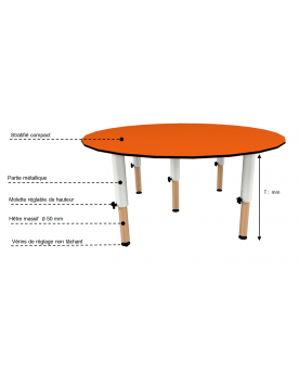 Table ronde réglable en hauteur Tables et chaises  – Serpent à Lunettes