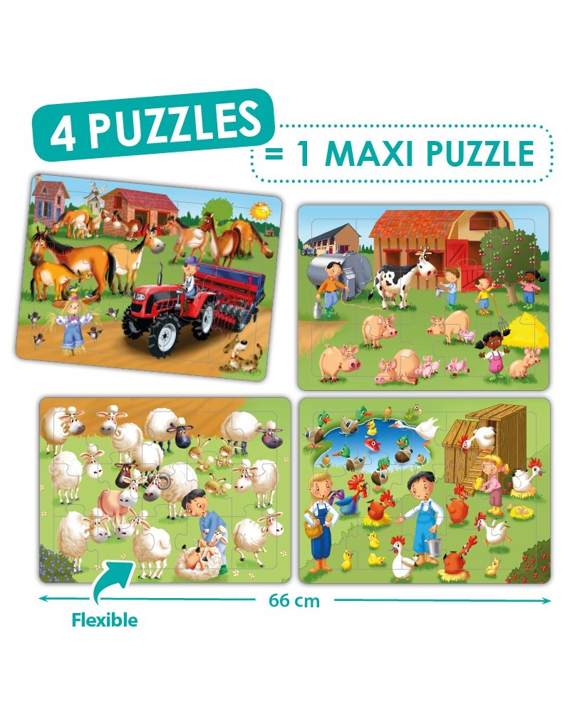 Set de 4 puzzles coopératifs: la ferme Puzzles  – Serpent à Lunettes