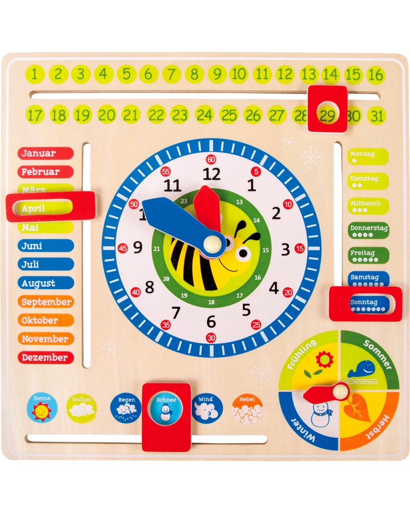 Tableau éducatif Date, heure et saisons, en allemand Tableaux éducatifs  – Serpent à Lunettes