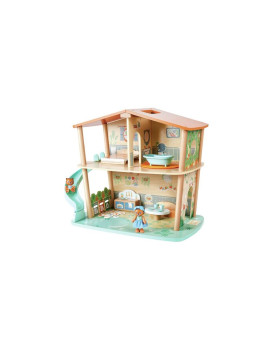 Jouet Hape Maison de Poupée en Bois - Famille de 4 Poupées Inclues avec 10  Pièces en Bois avec Lampes Amovibles et Sonnette - Jeu Pour Enfant de 3 ans