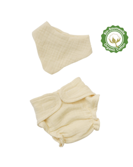 Ensemble couche lavable et bavoir en coton bio pour poupée 35-45 cm