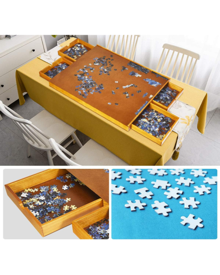 Table De Puzzle Hausstatt International – 76x57 Cm – 4 Tiroirs Latéraux – En MDF Et Pin – Rangez Vos Pièces Facilement