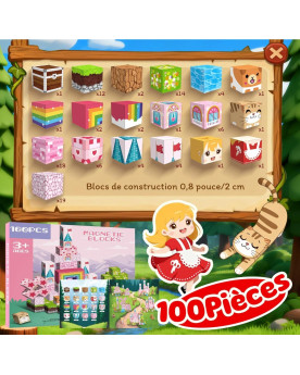 100 blocs de construction aimantés "Château enchanté" 2 cm