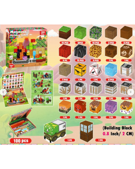 100 blocs de construction aimantés "Ere des dinosaures" 2 cm