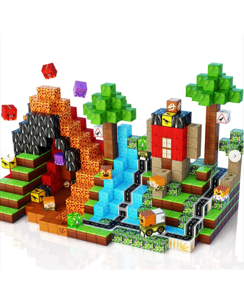 100 blocs de construction aimantés "Ere des dinosaures" 2 cm