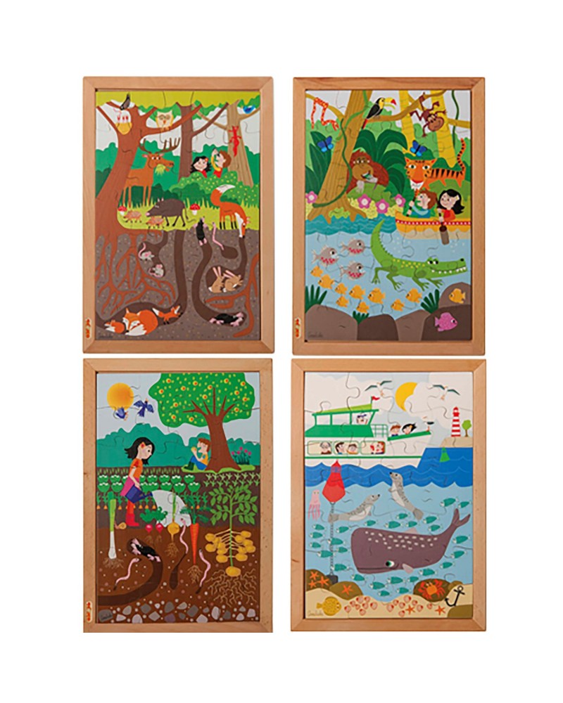 Set de 4 puzzles "Au dessus / au dessous" Puzzles  – Serpent à Lunettes