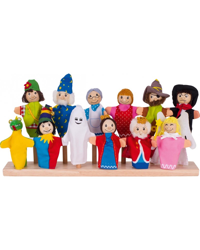 12 Marionnettes à main en tissu et tête en bois, 27cm - Marionnettes Enfants